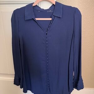 Women's small blue Soft Surroundings long sleeve blouse rayon layered sleeves